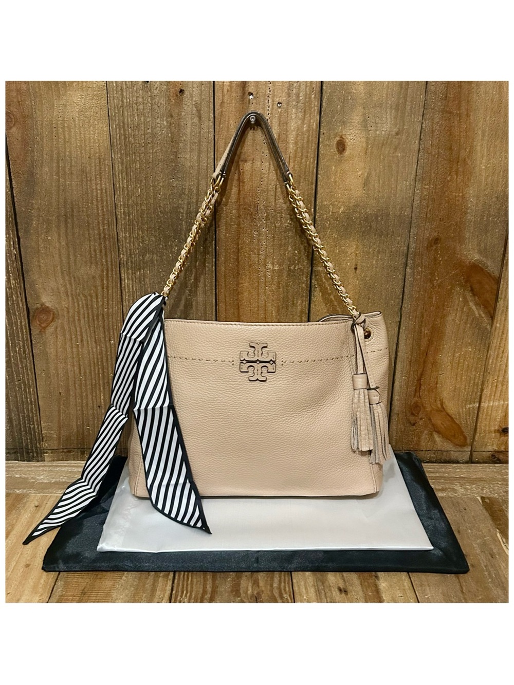 Tory Burch McGraw Chain Tote Bag with Free Bag Scarf & Dust Bag. - Picture 16 of 16